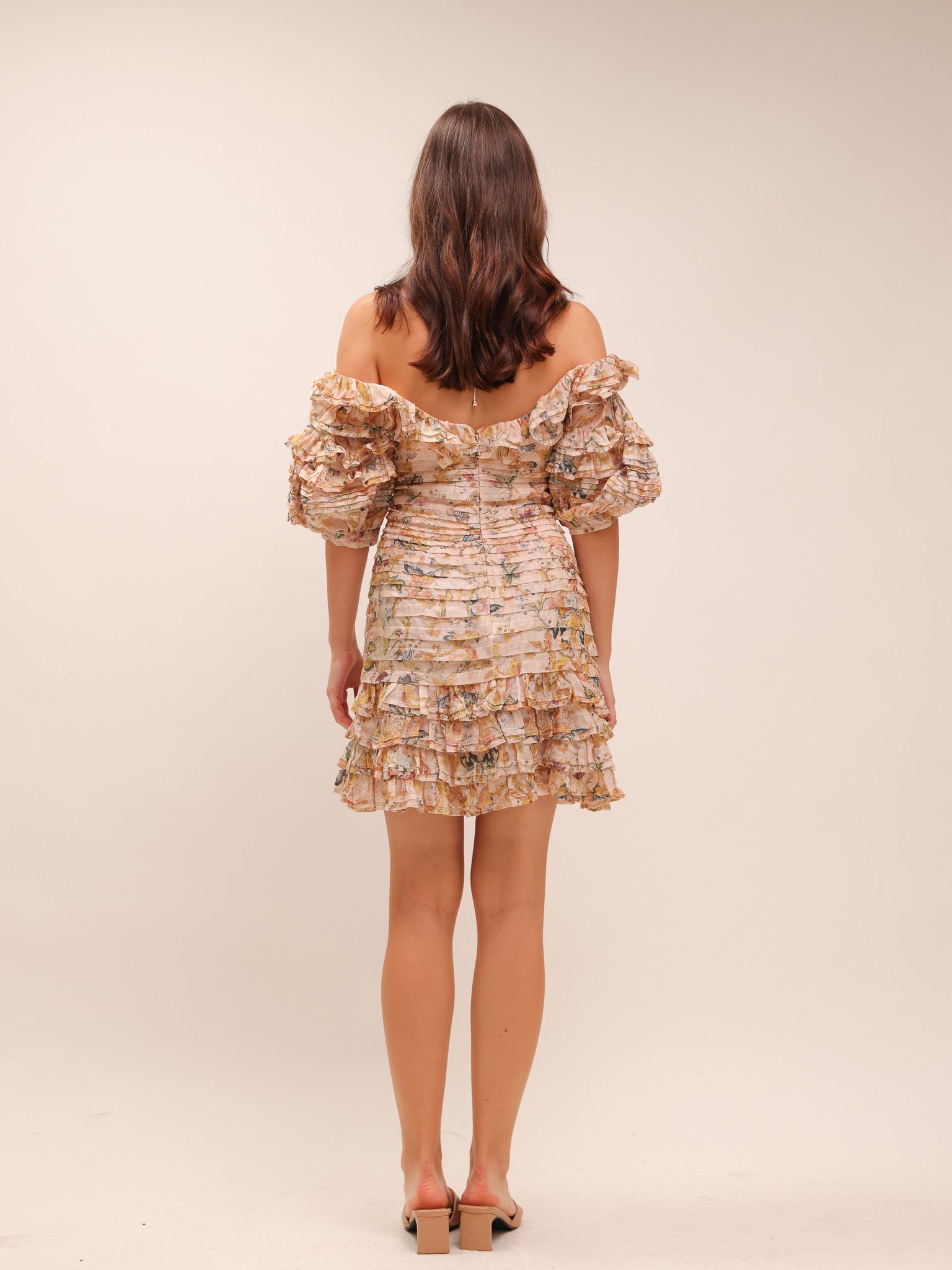 Painted Hearts Folds Mini Dress Peach Tapestry