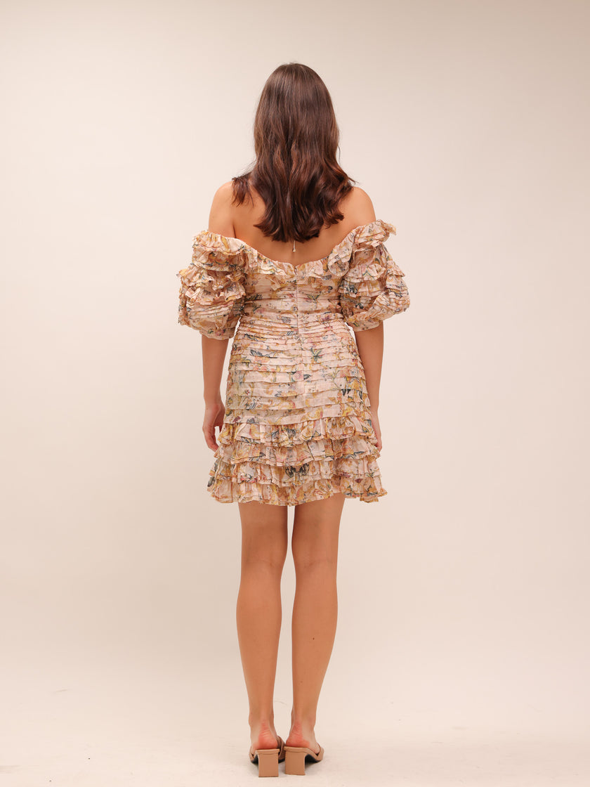 Painted Hearts Folds Mini Dress Peach Tapestry