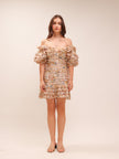 Painted Hearts Folds Mini Dress Peach Tapestry