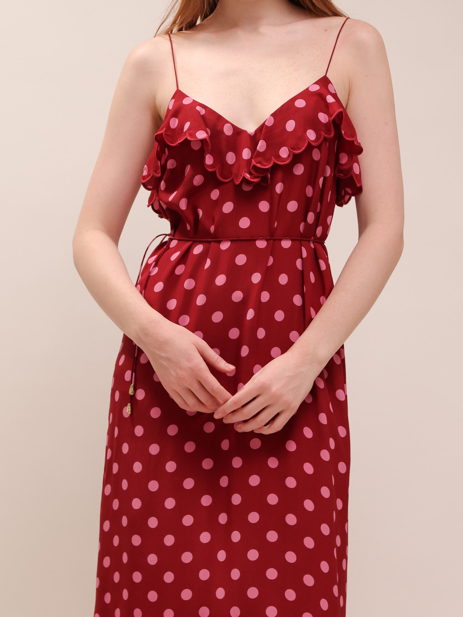 Silk Polka Dot Tie-Waist Dress