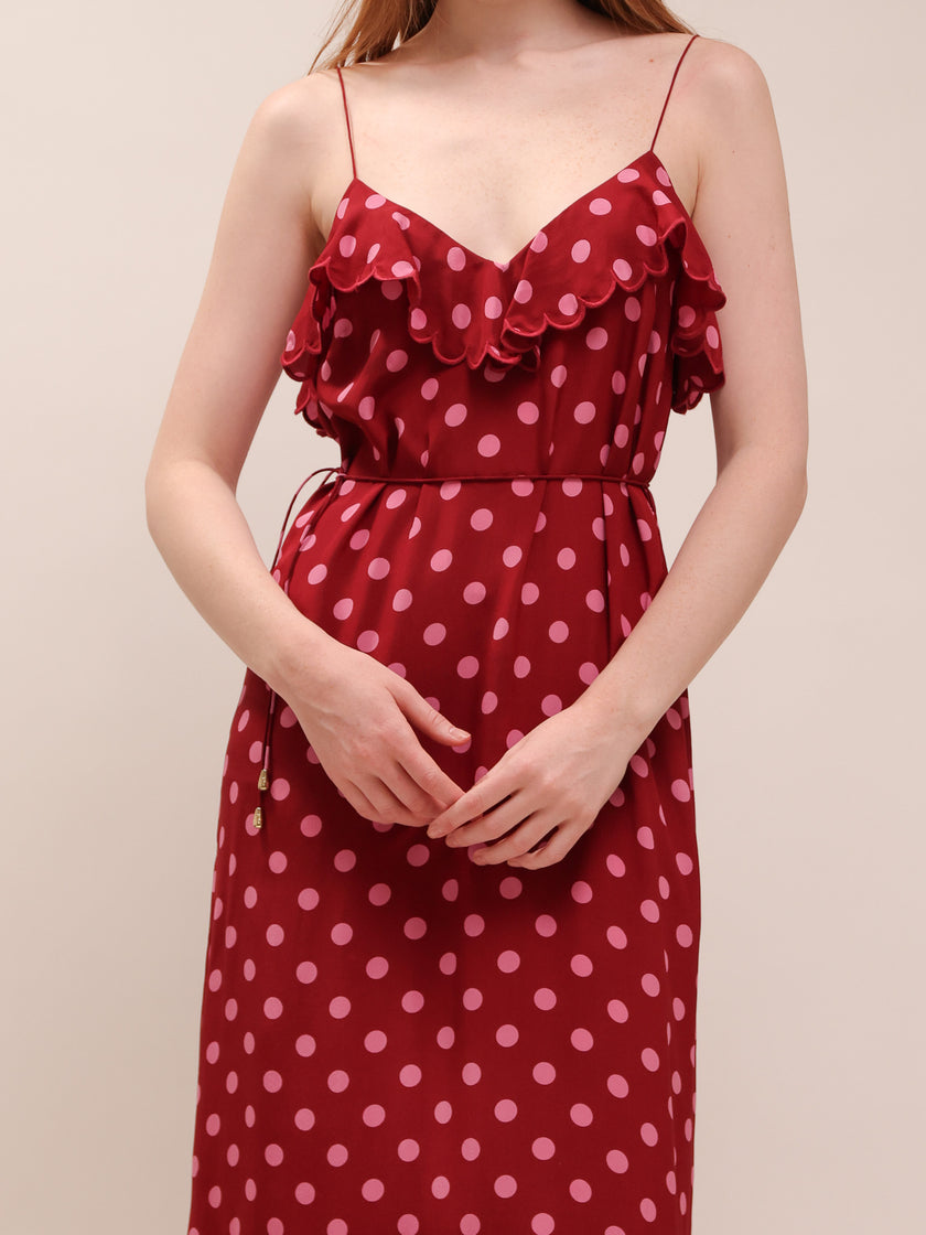 Silk Polka Dot Tie-Waist Dress