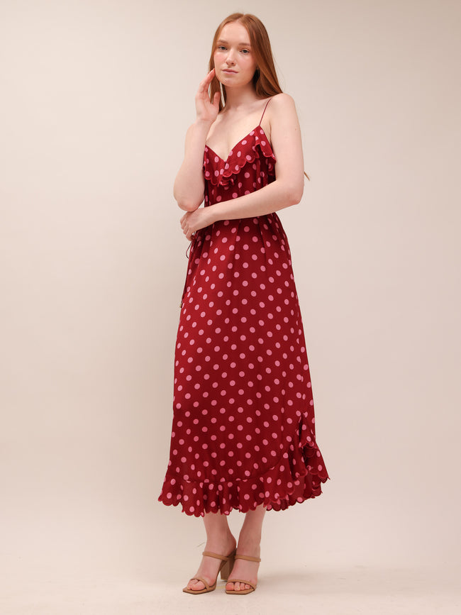 Silk Polka Dot Tie-Waist Dress