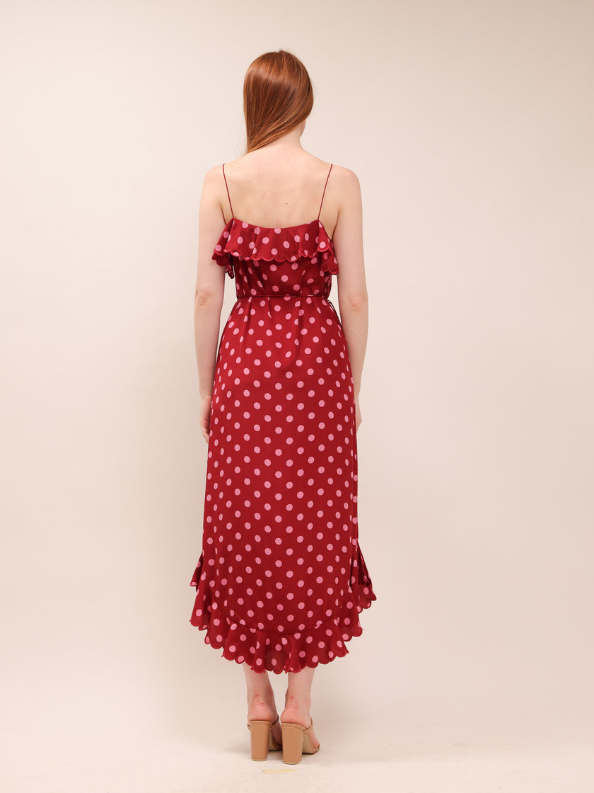 Silk Polka Dot Tie-Waist Dress