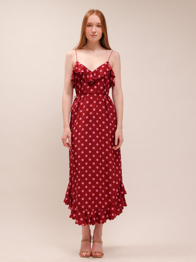 Silk Polka Dot Tie-Waist Dress