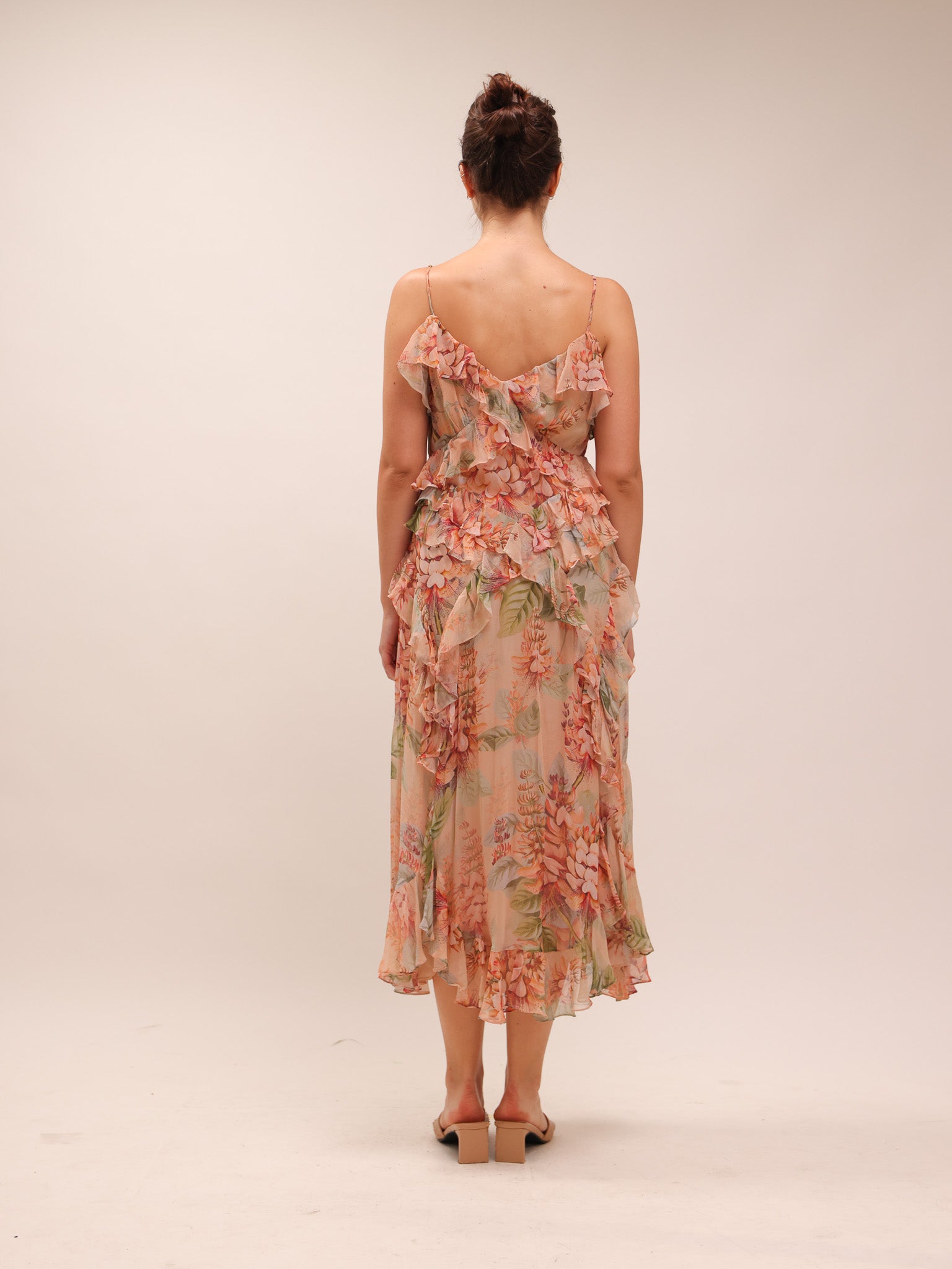 Candescent Coral Tree-Print Silk-Chiffon Dress