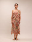 Candescent Coral Tree-Print Silk-Chiffon Dress