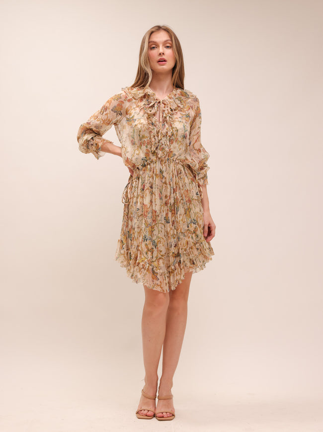 Chintz Floral Flared-Hem Mini Dress