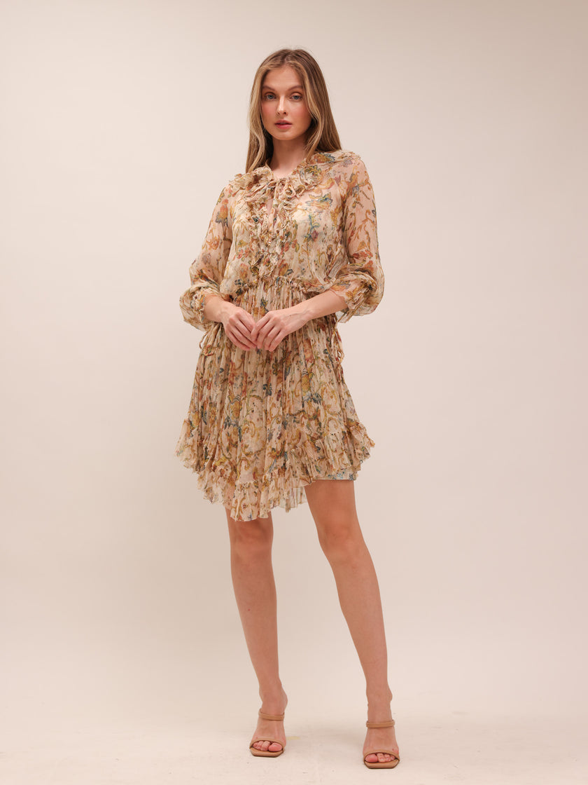 Chintz Floral Flared-Hem Mini Dress