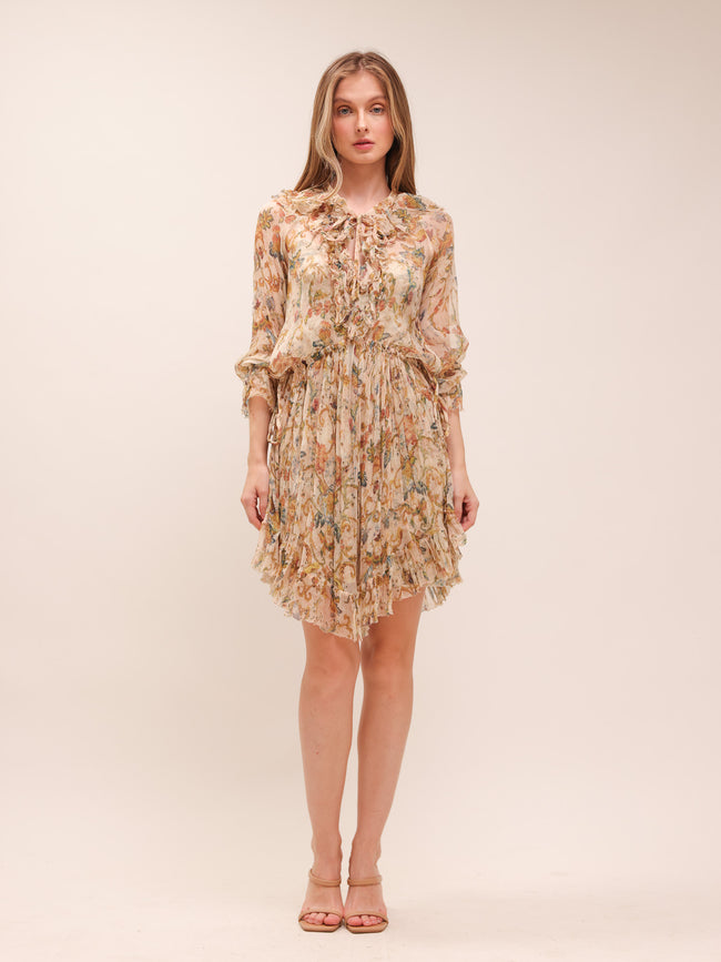 Chintz Floral Flared-Hem Mini Dress