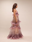 Crush Printed Ruffled Silk Organza Gown
