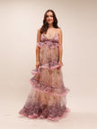 Crush Printed Ruffled Silk Organza Gown