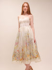 Natura Ruched Midi Dress in Ivory Wild Flowers