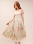 Natura Ruched Midi Dress in Ivory Wild Flowers