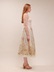 Natura Ruched Midi Dress in Ivory Wild Flowers