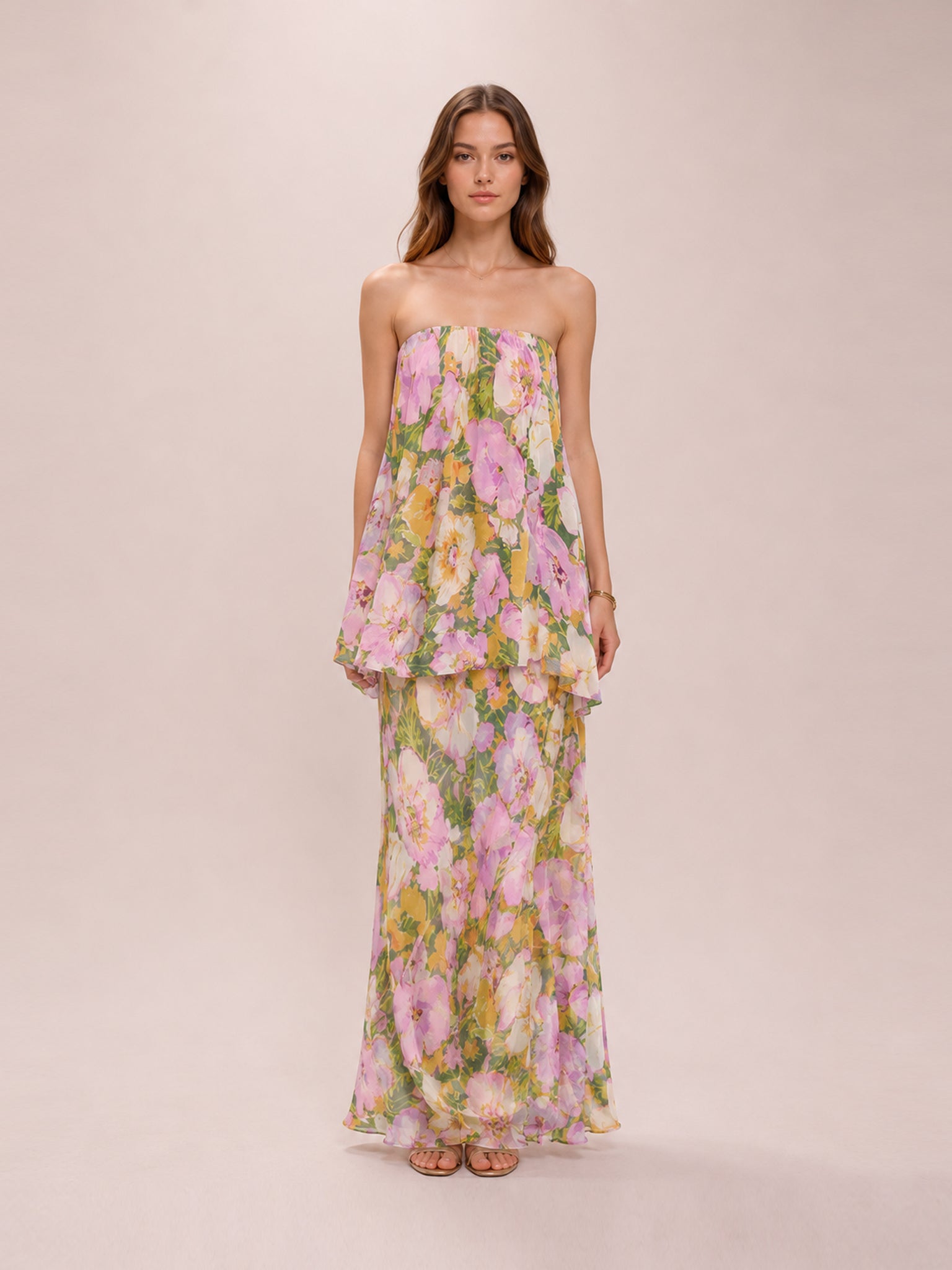 Floral Lilac Strapless Dress