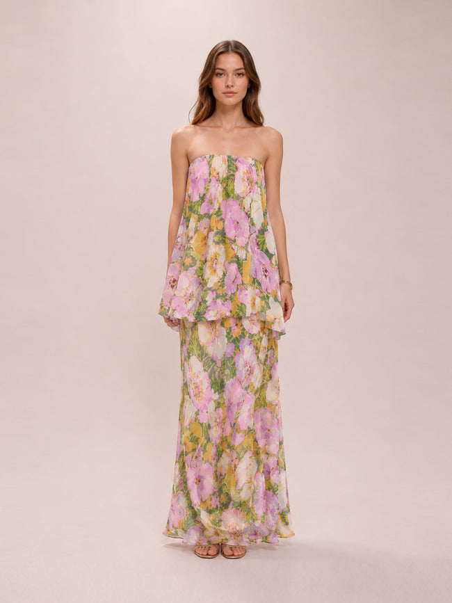 Floral Lilac Strapless Dress