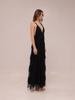 Sheer Tiered Deep V Maxi Dress