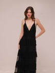 Sheer Tiered Deep V Maxi Dress