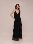 Sheer Tiered Deep V Maxi Dress