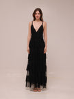 Sheer Tiered Deep V Maxi Dress
