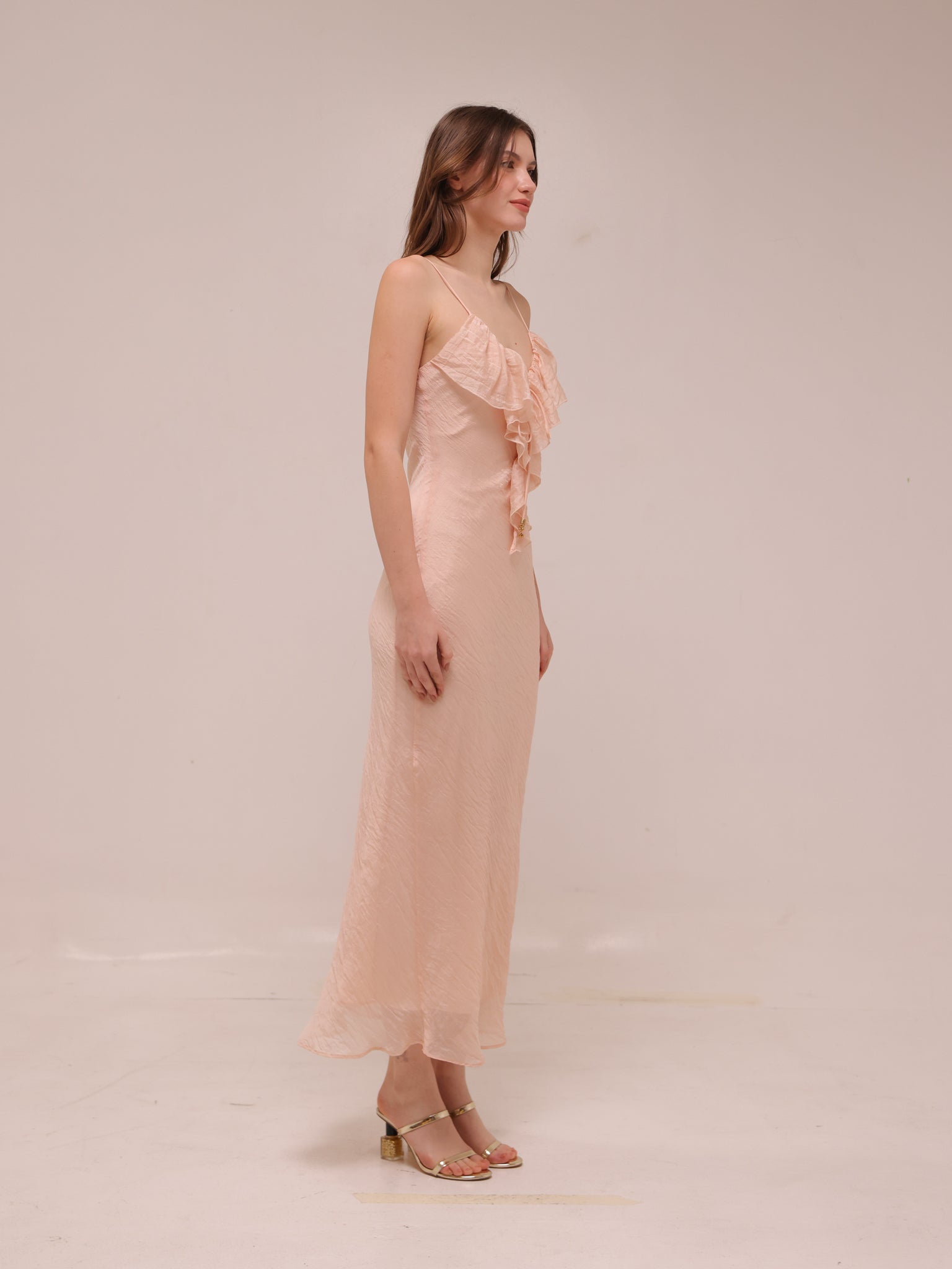 Ruffled Midi Slip Dress