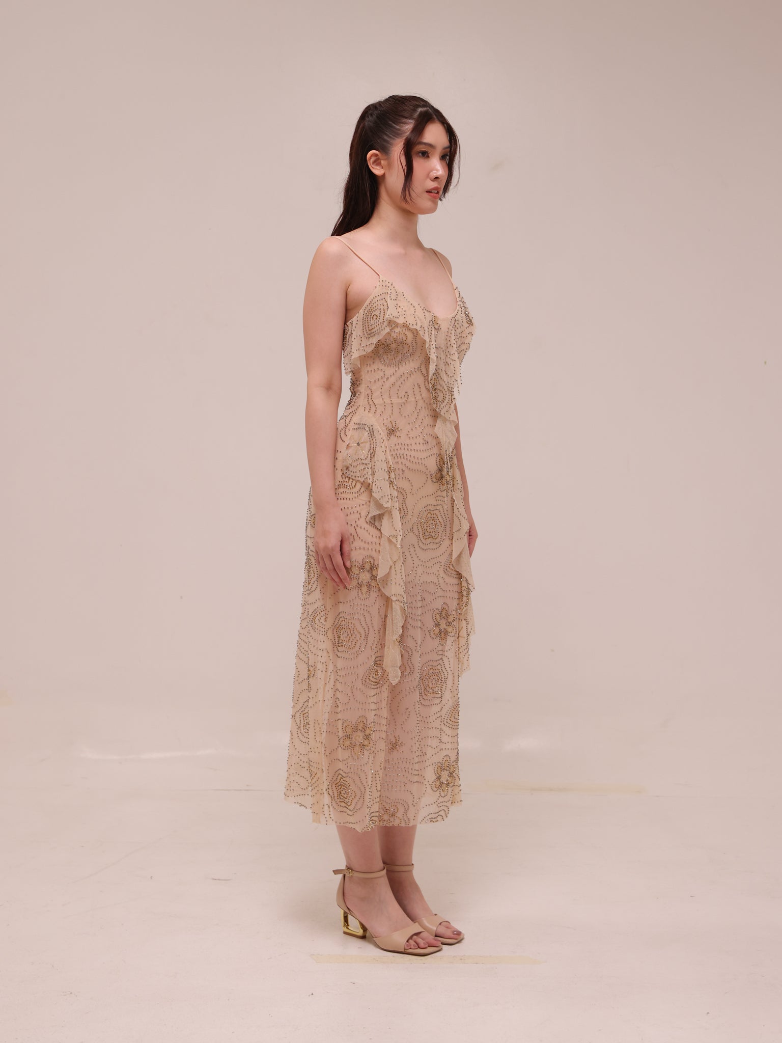 Shimmering Ruffled Midi Dress