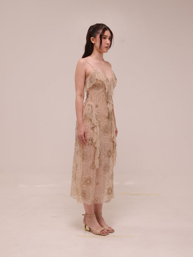 Shimmering Ruffled Midi Dress