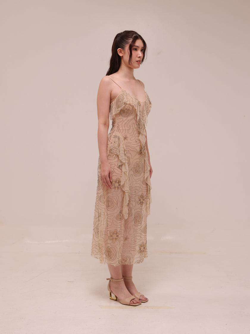 Shimmering Ruffled Midi Dress