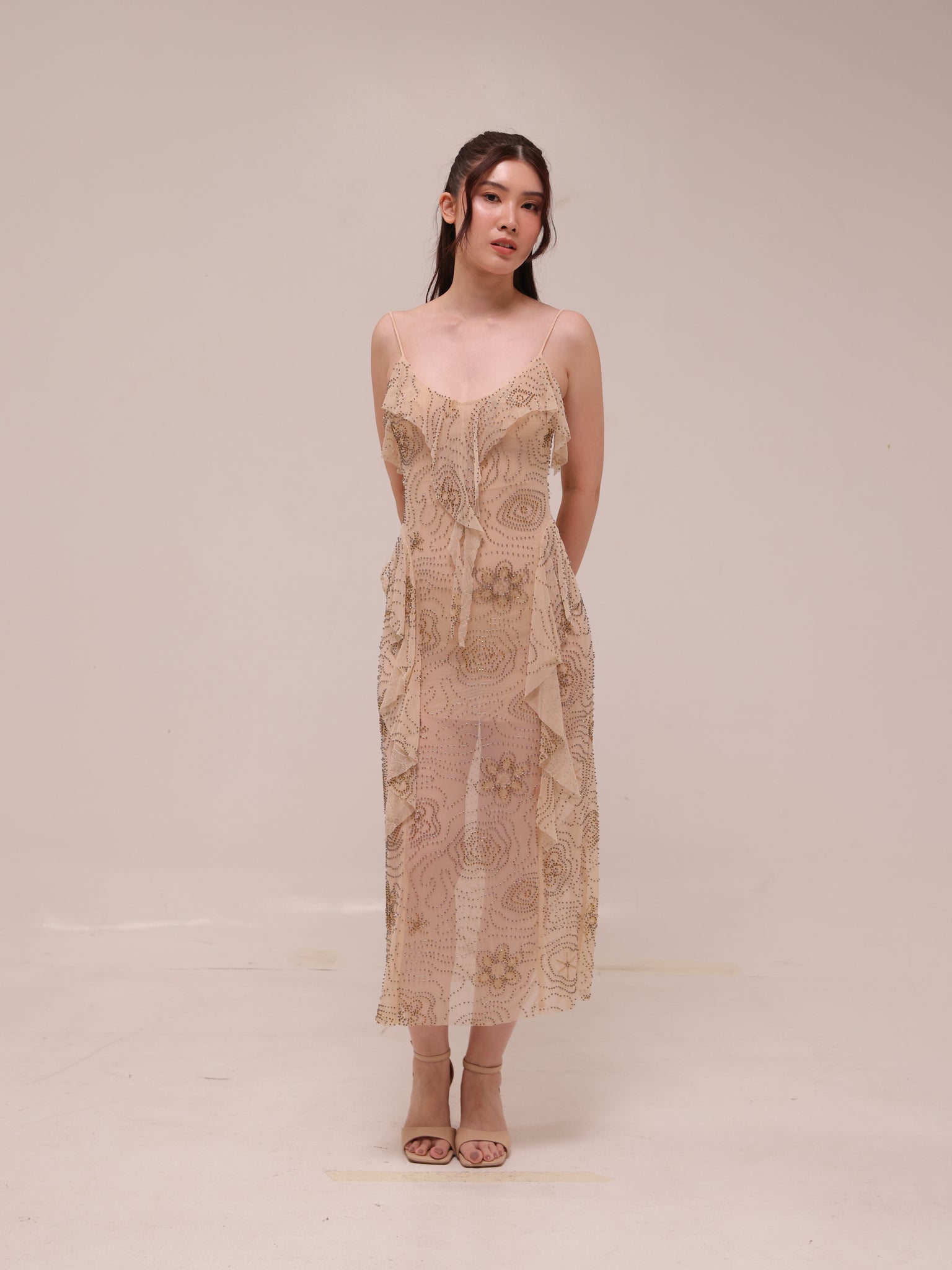 Shimmering Ruffled Midi Dress
