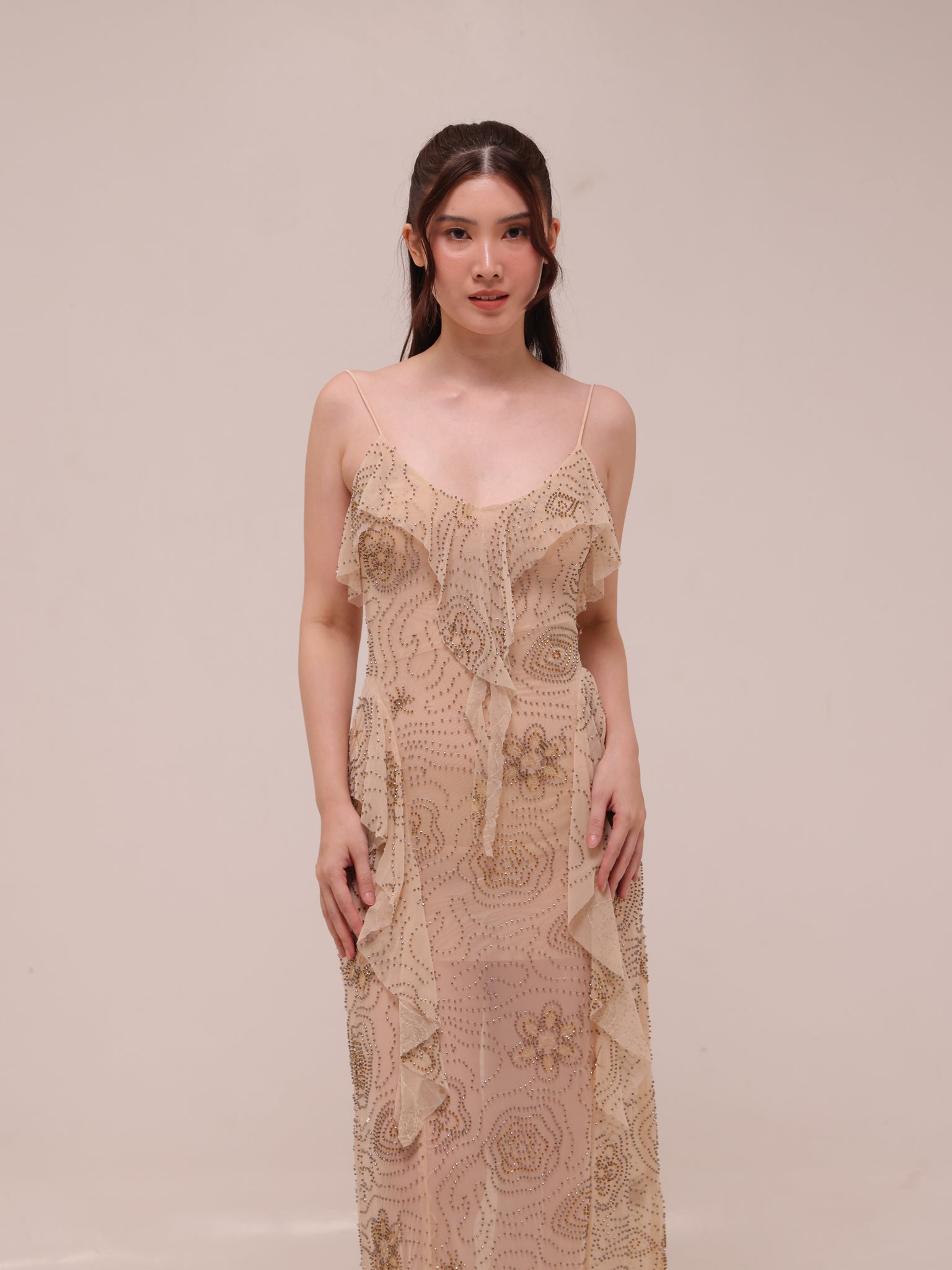 Shimmering Ruffled Midi Dress