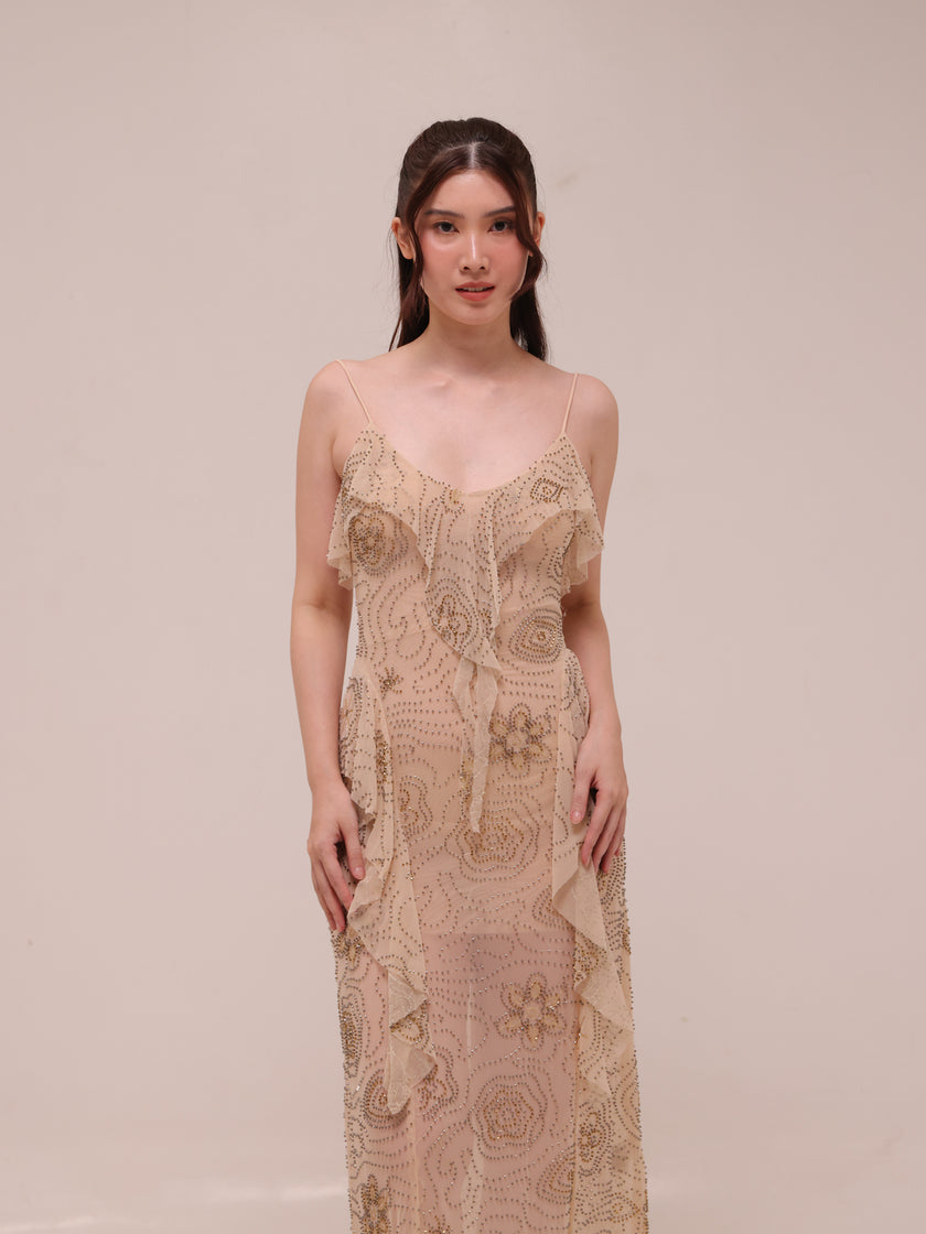 Shimmering Ruffled Midi Dress