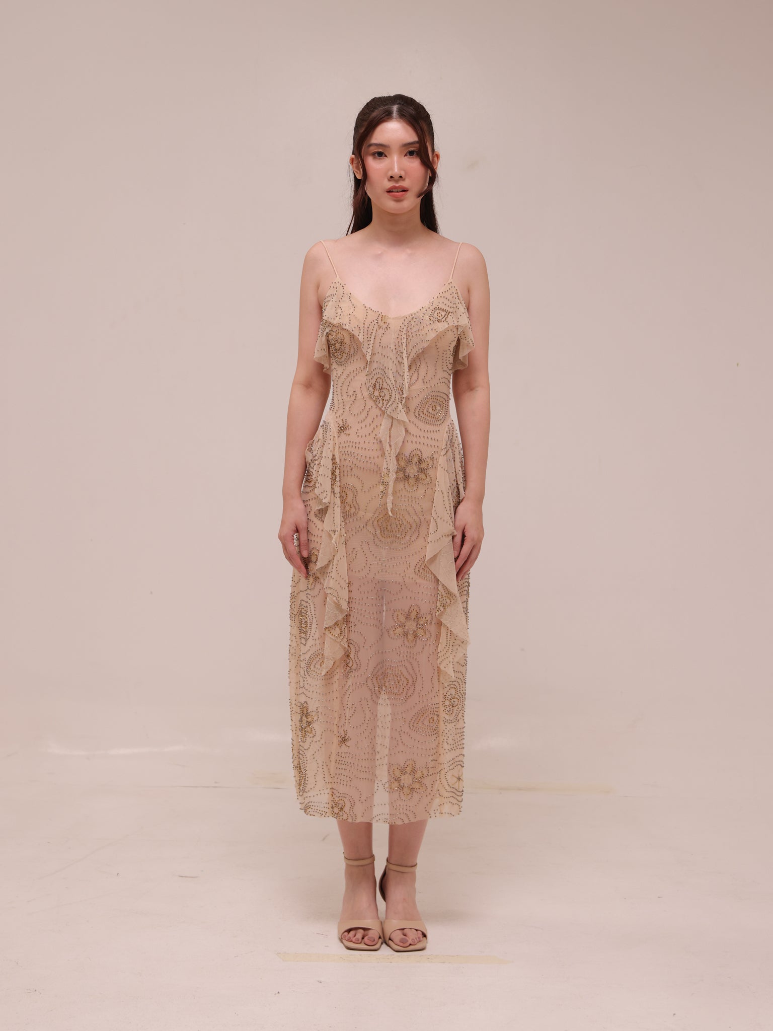 Shimmering Ruffled Midi Dress