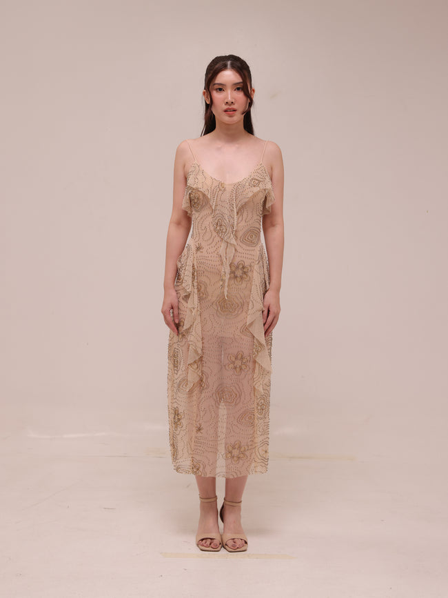 Shimmering Ruffled Midi Dress