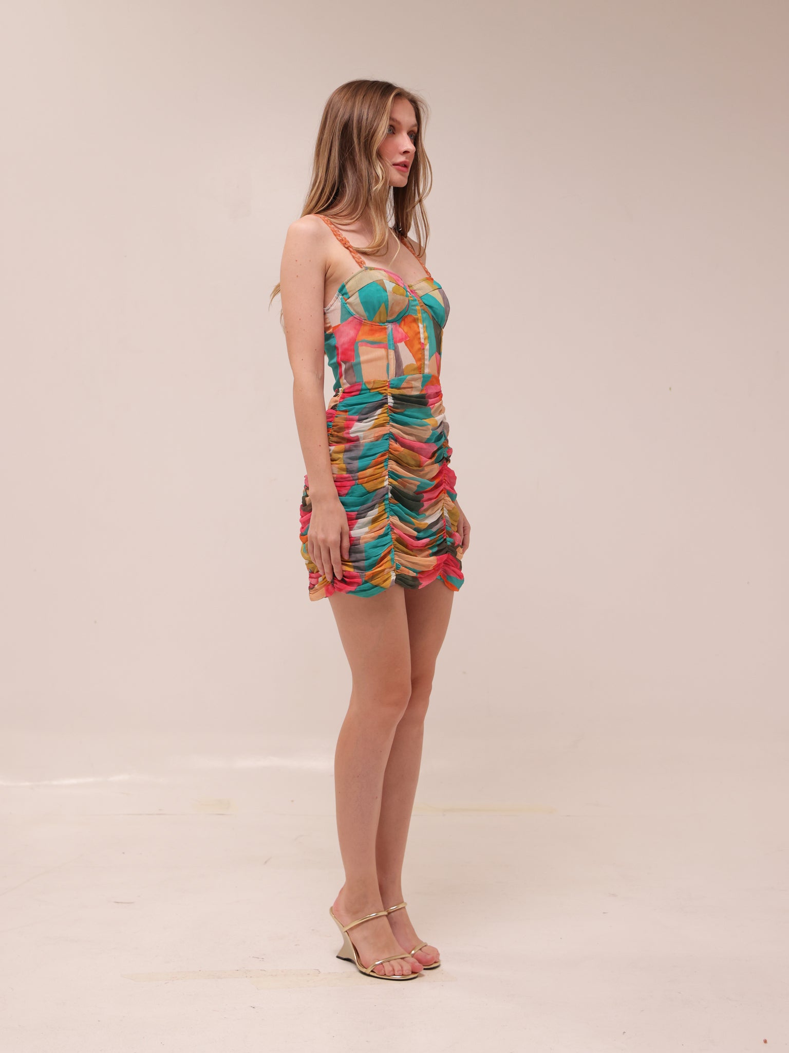Multicolor Ruched Mini Dress