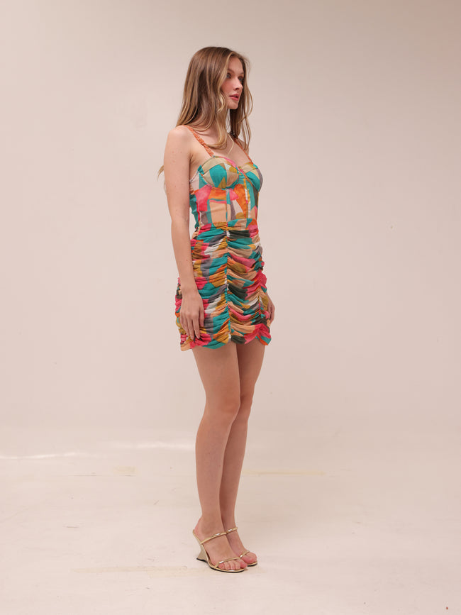 Multicolor Ruched Mini Dress