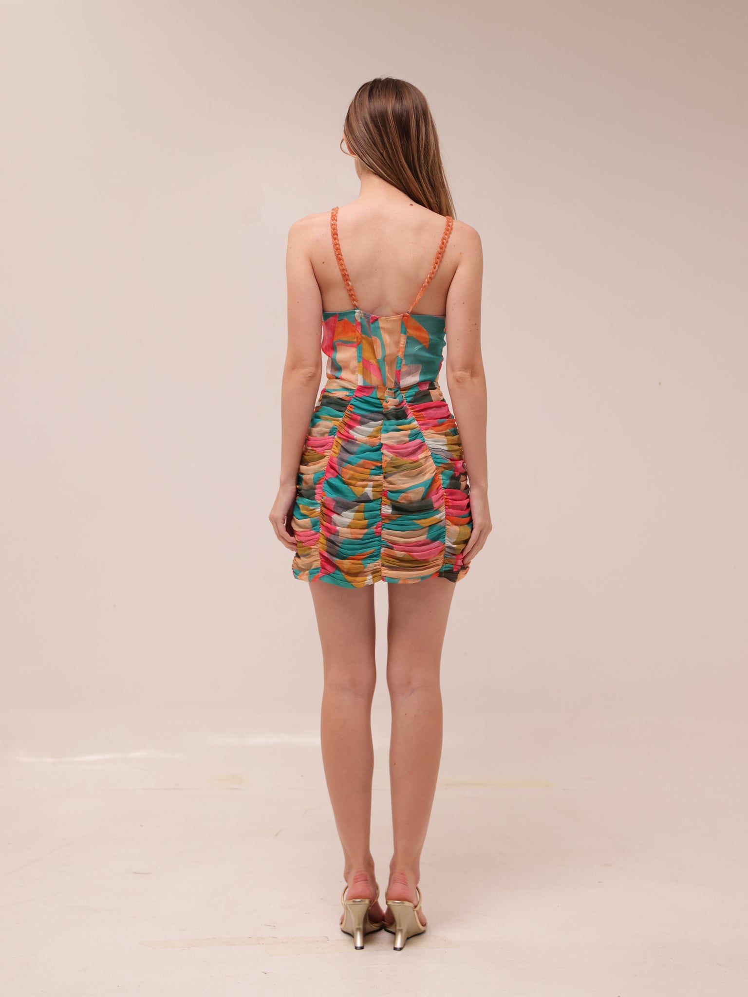 Multicolor Ruched Mini Dress