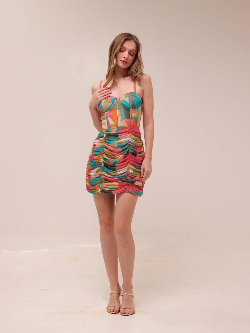 Multicolor Ruched Mini Dress