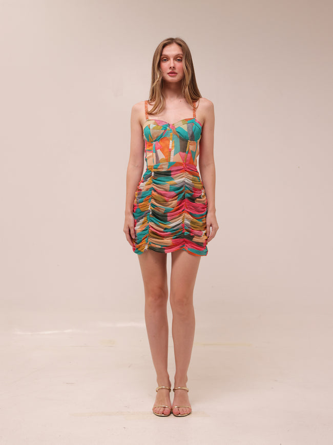 Multicolor Ruched Mini Dress