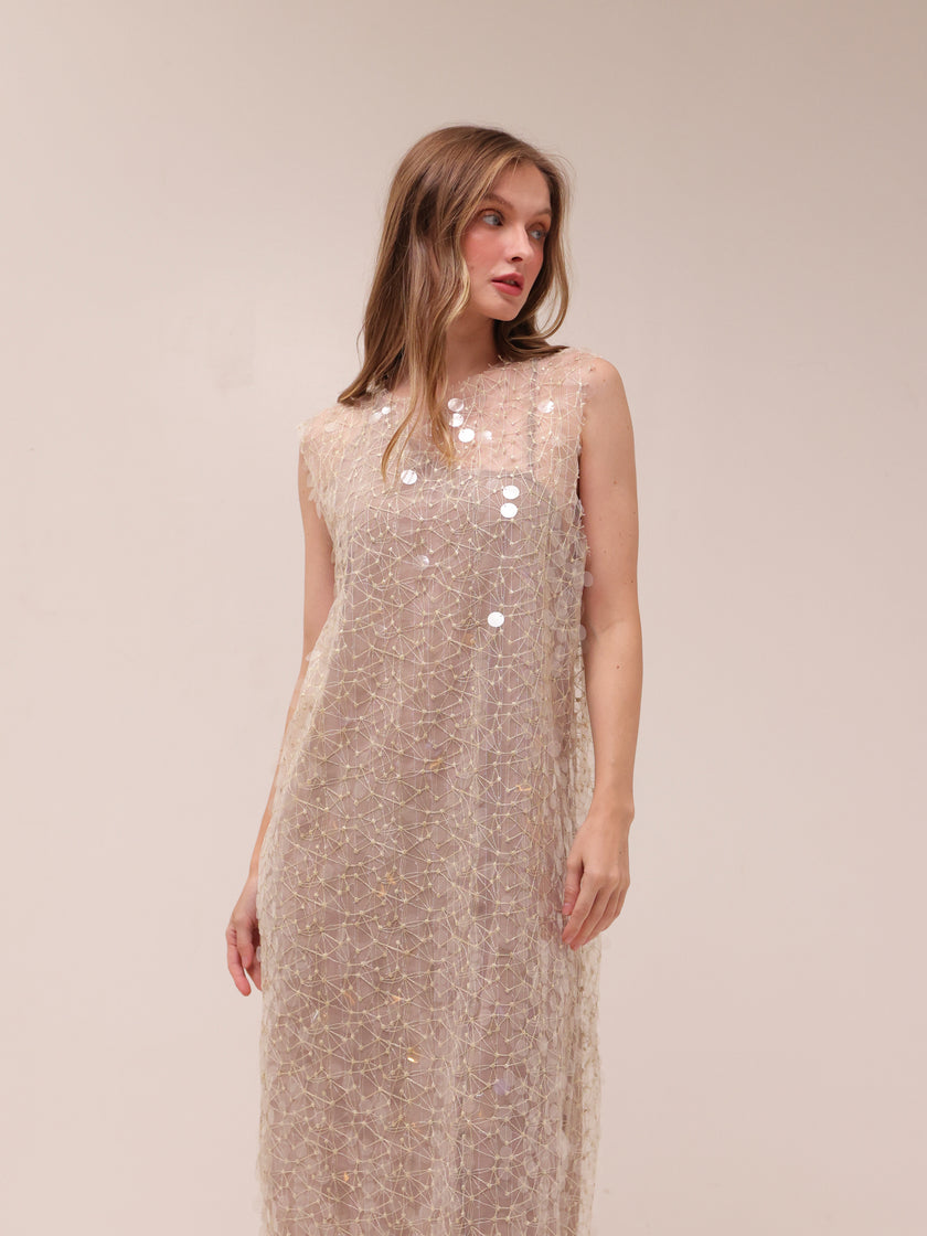 Shimmer Mesh Midi Dress