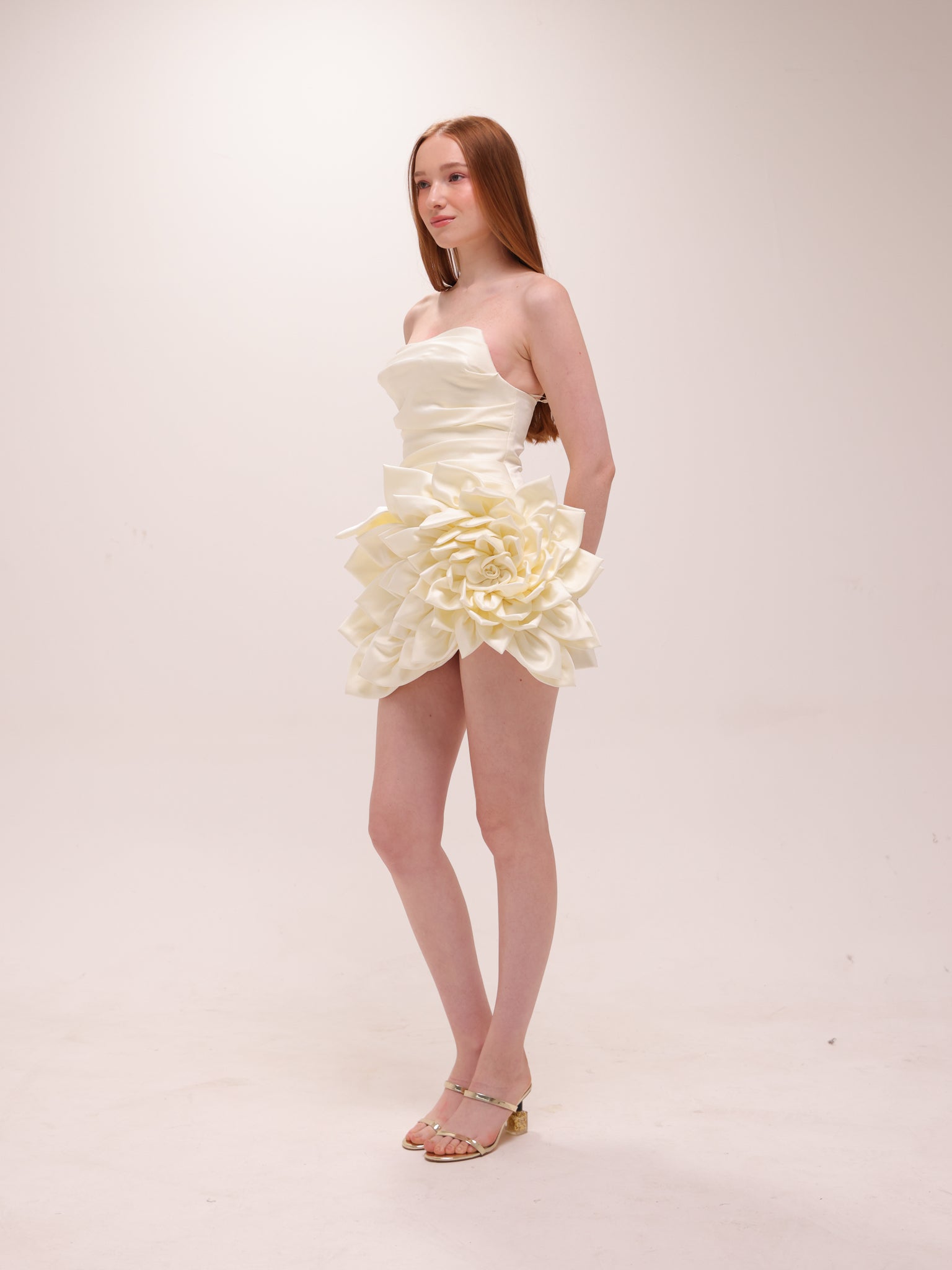 Ivory Rosette Satin Mini Dress